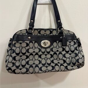 Coach Black and Cream Signature Shoulder Bag